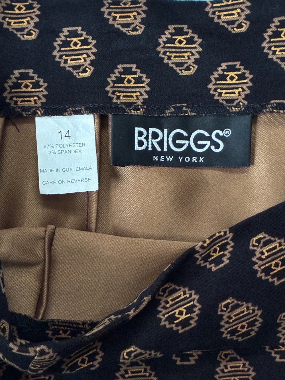 Briggs Black & Gold Paisley Midi Skirt Size 14